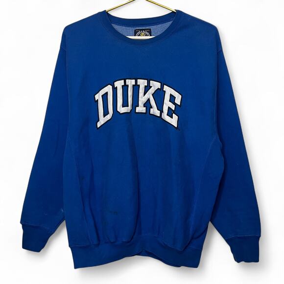 Vintage Y2K Size XXL Blue Duke University Sweatshirt Reverse Weave Varsity Patch - Picture 1 of 6